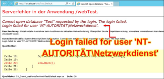 ASP.Net Fehler: Cannot open database, Login failed for user NT-AUTORITÄT\Netzwerkdienst