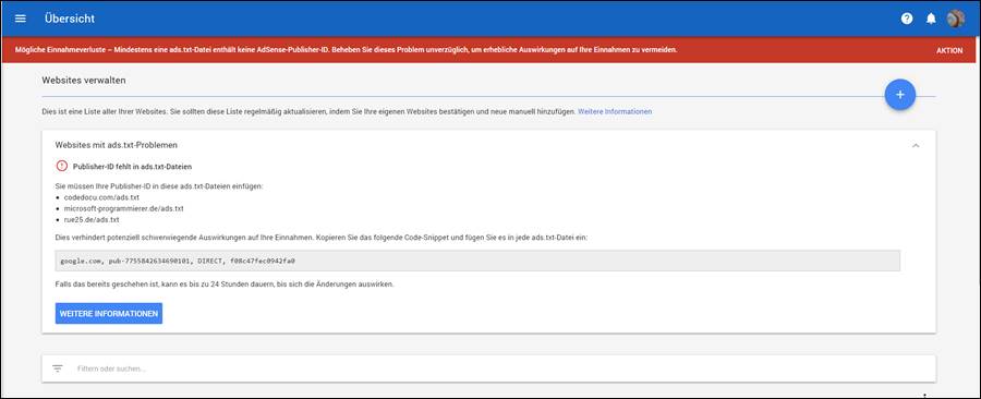 TheMoneytizer : Google Adsense geblockt